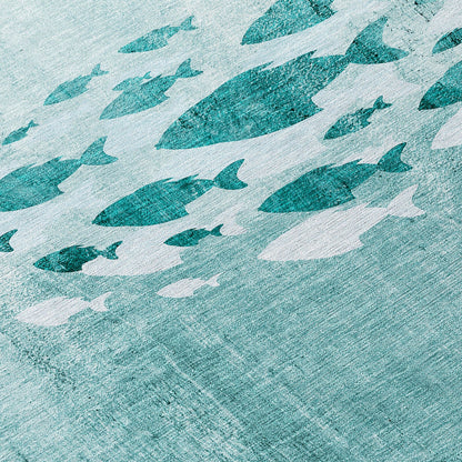 Tapis Chantille moderne sur le thème marin, lavable en machine, pour intérieur/extérieur