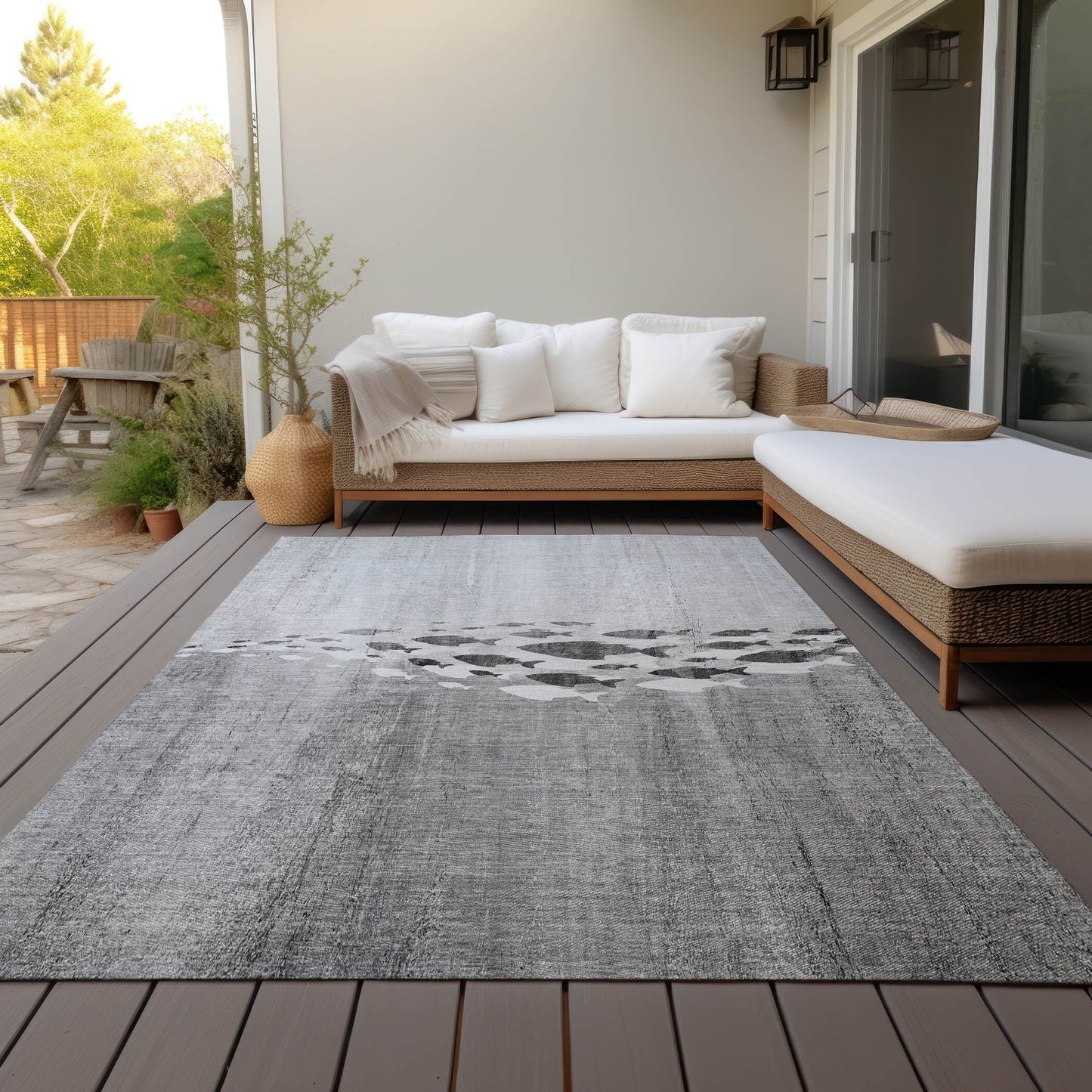 Tapis Chantille moderne sur le thème marin, lavable en machine, pour intérieur/extérieur