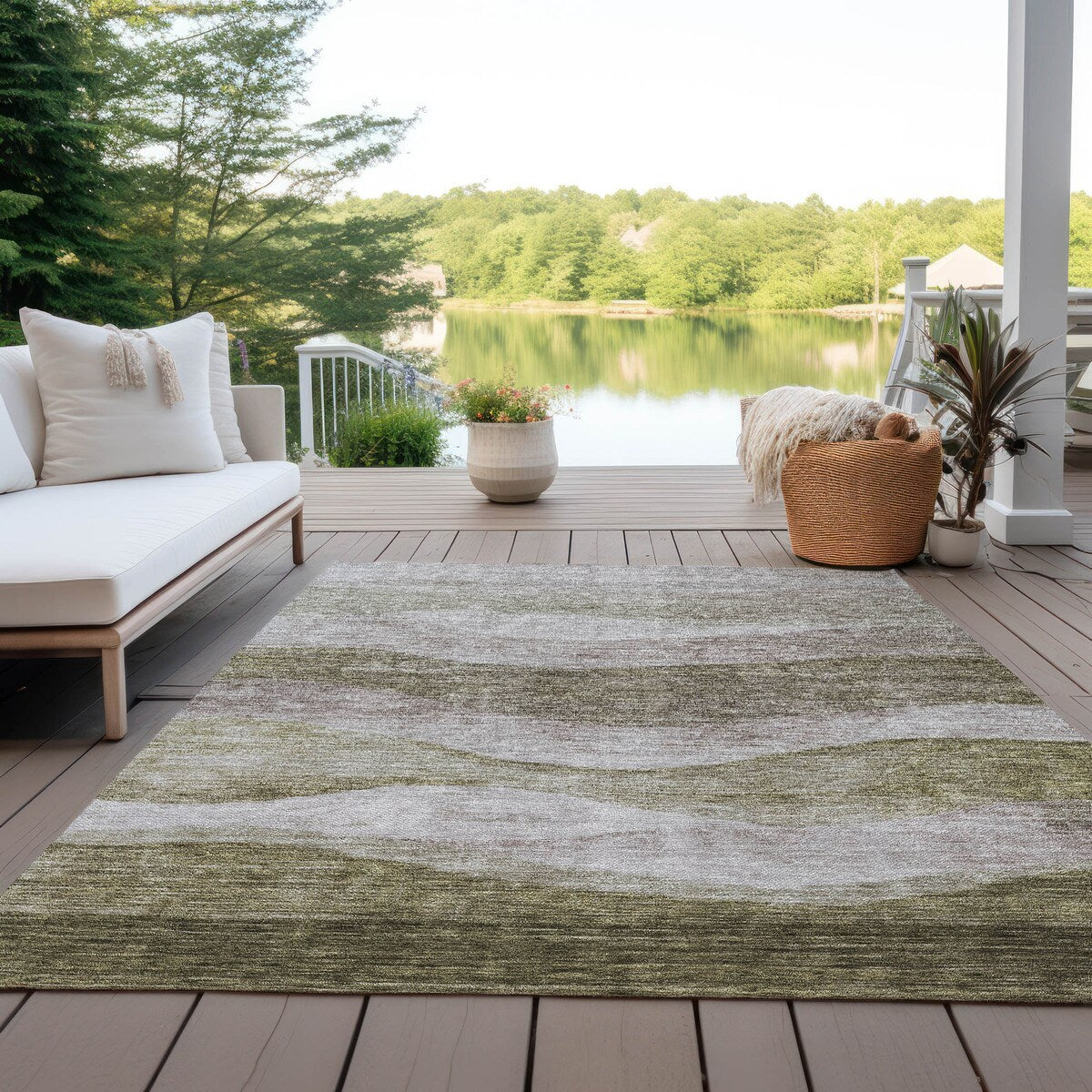 Tapis Chantille contemporain à vagues, lavable en machine, pour intérieur et extérieur