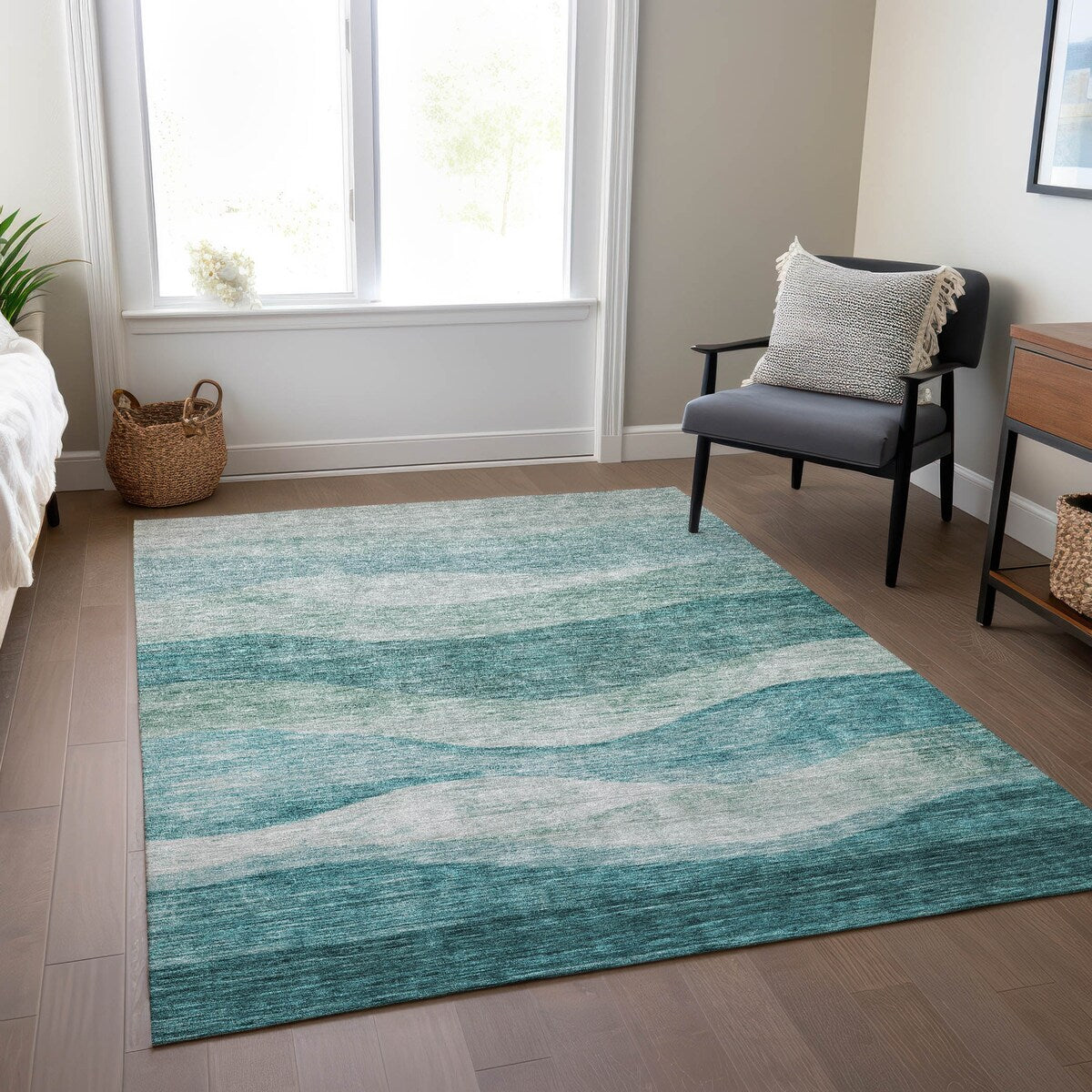 Tapis Chantille contemporain à vagues, lavable en machine, pour intérieur et extérieur