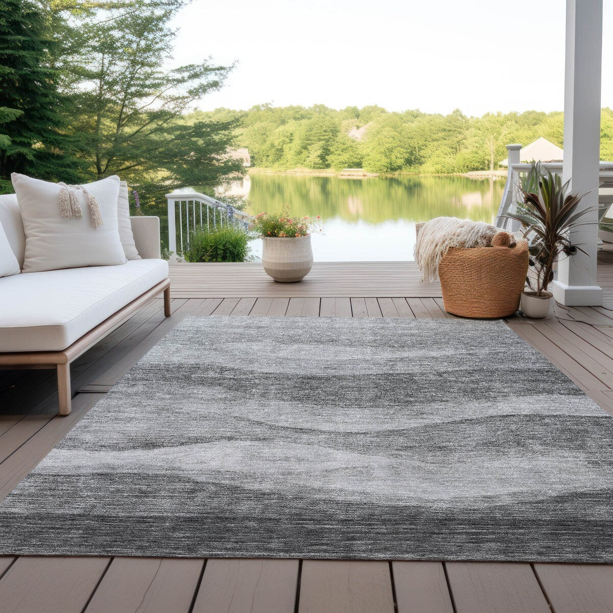 Tapis Chantille contemporain à vagues, lavable en machine, pour intérieur et extérieur