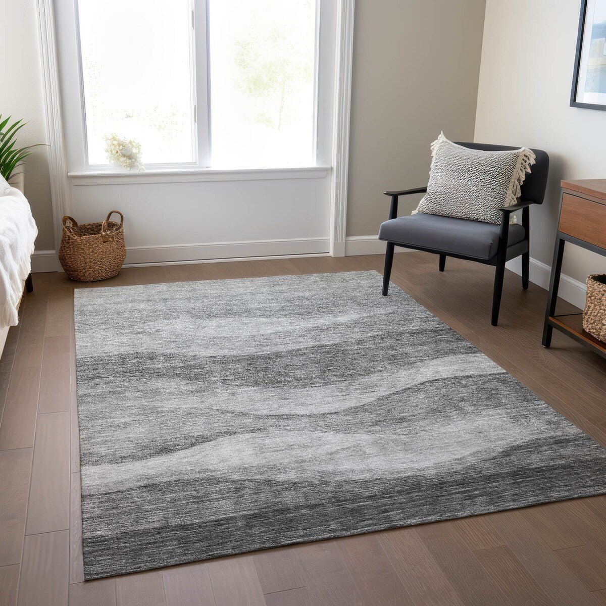 Tapis Chantille contemporain à vagues, lavable en machine, pour intérieur et extérieur