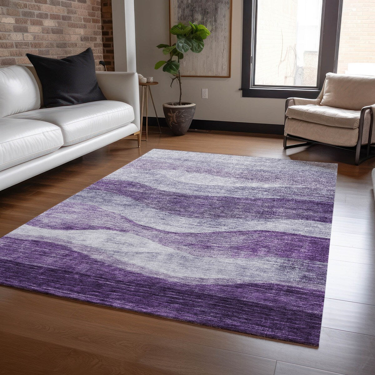 Tapis Chantille contemporain à vagues, lavable en machine, pour intérieur et extérieur