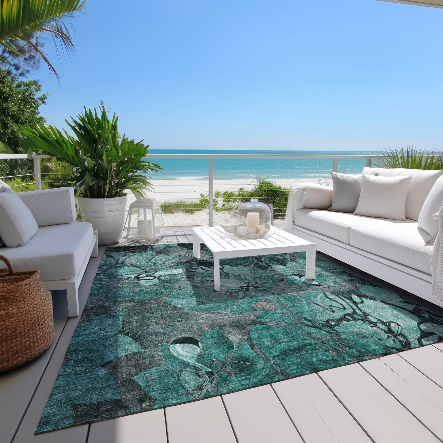 Tapis Chantille moderne à motif floral lavable en machine pour intérieur/extérieur