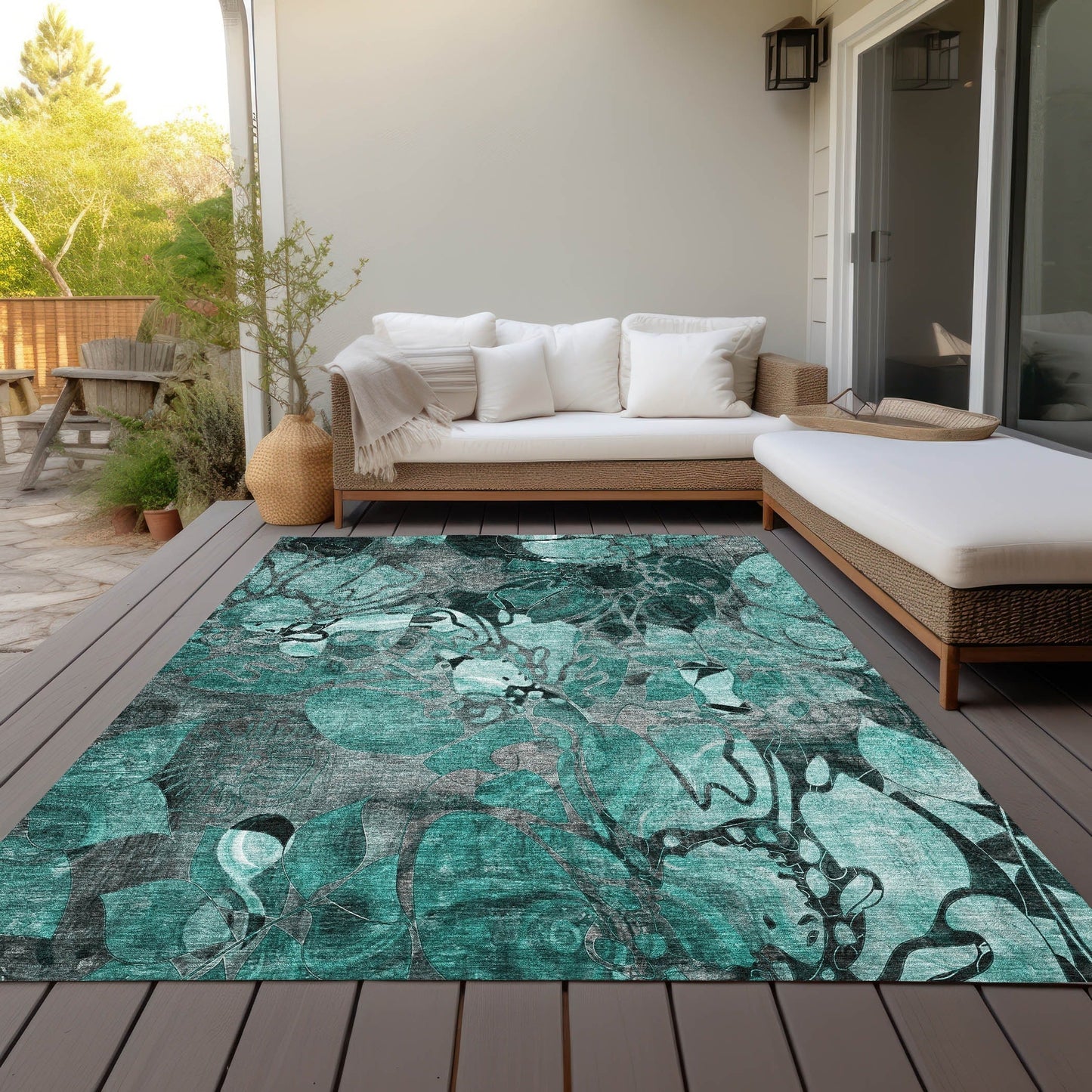 Tapis Chantille moderne à motif floral lavable en machine pour intérieur/extérieur