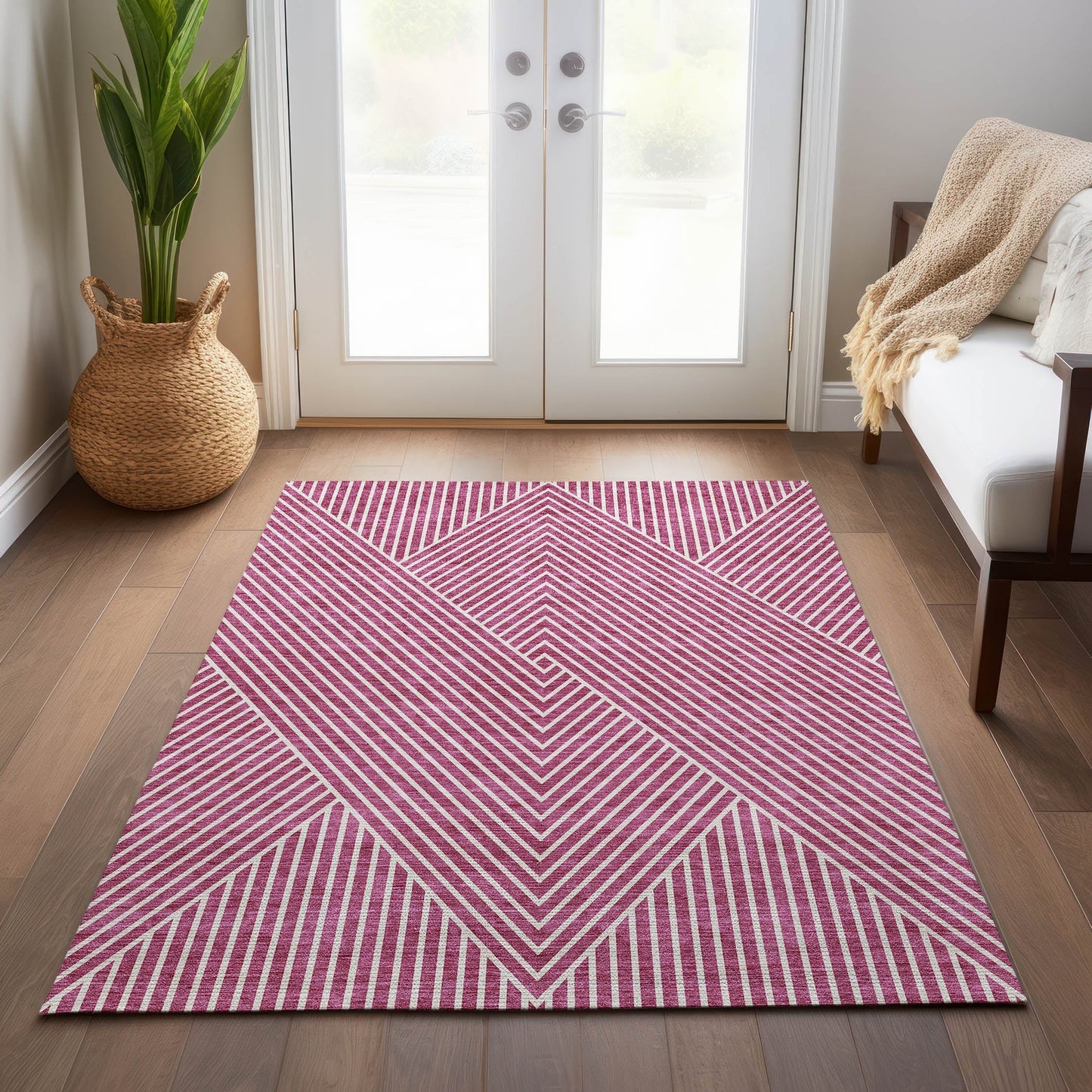 Tapis Chantille géométrique moderne lavable en machine pour intérieur/extérieur