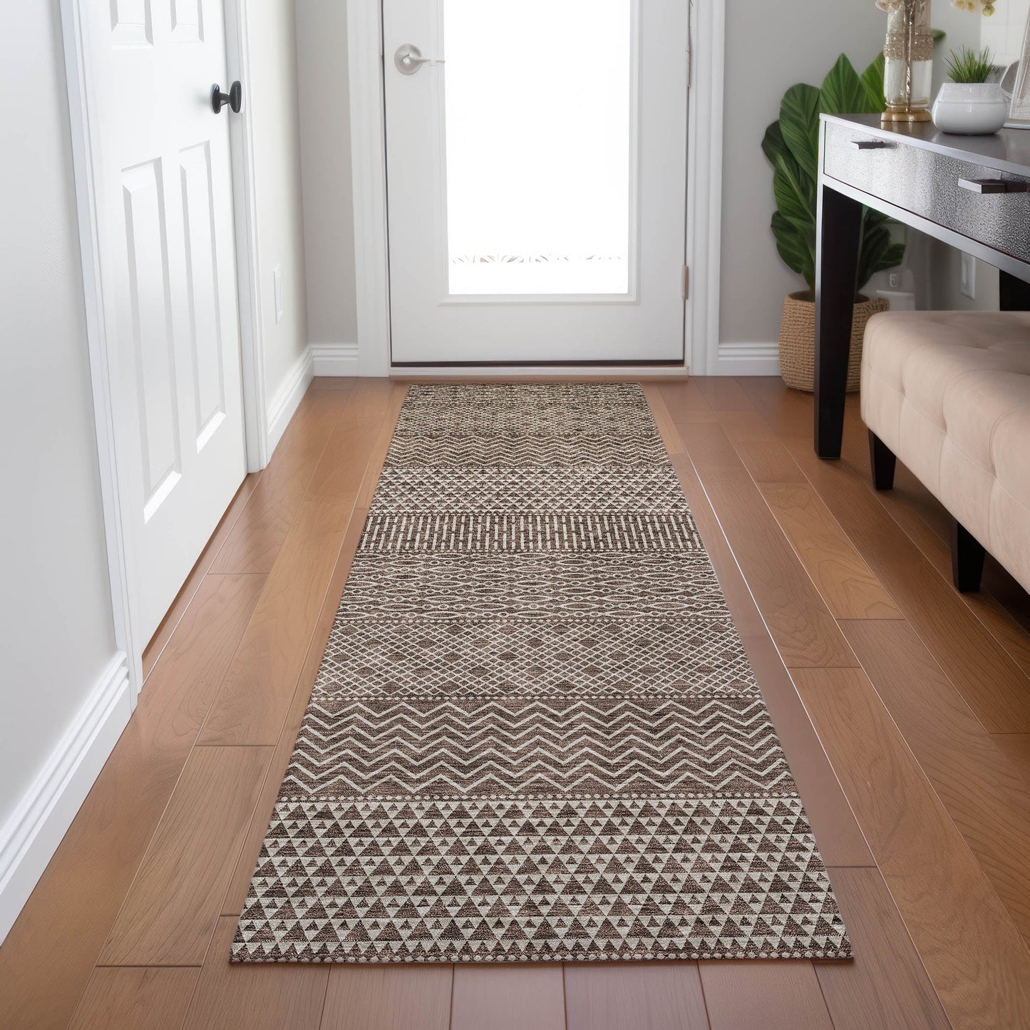 Tapis Chantille à rayures modernes, lavable en machine, pour intérieur et extérieur