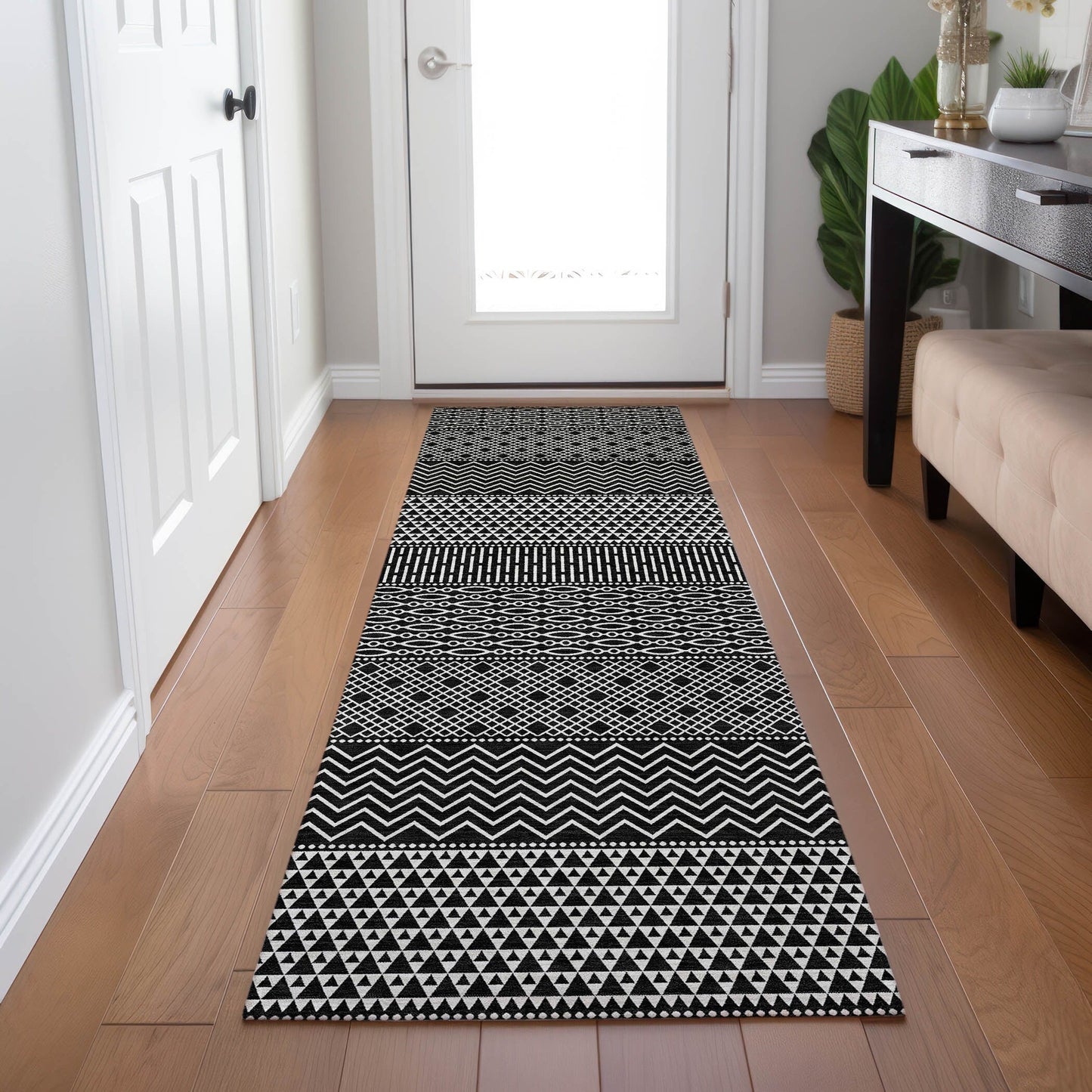 Tapis Chantille à rayures modernes, lavable en machine, pour intérieur et extérieur