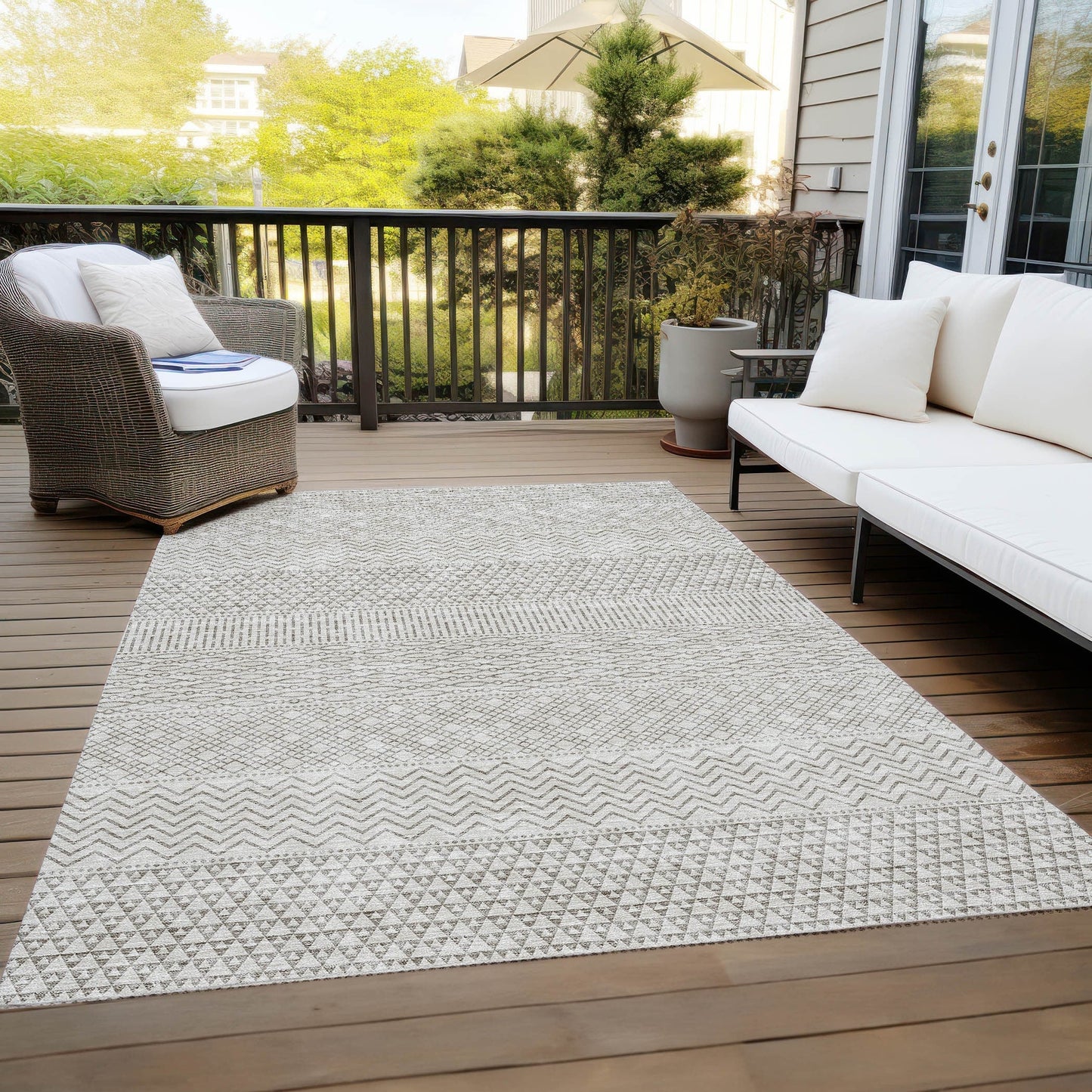Tapis Chantille à rayures modernes, lavable en machine, pour intérieur et extérieur