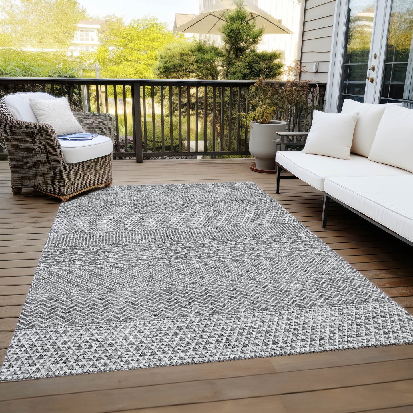 Tapis Chantille à rayures modernes, lavable en machine, pour intérieur et extérieur