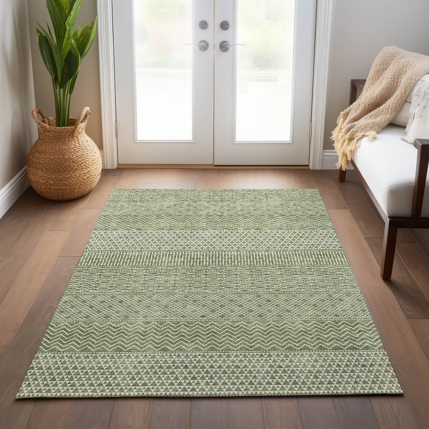 Tapis Chantille à rayures modernes, lavable en machine, pour intérieur et extérieur