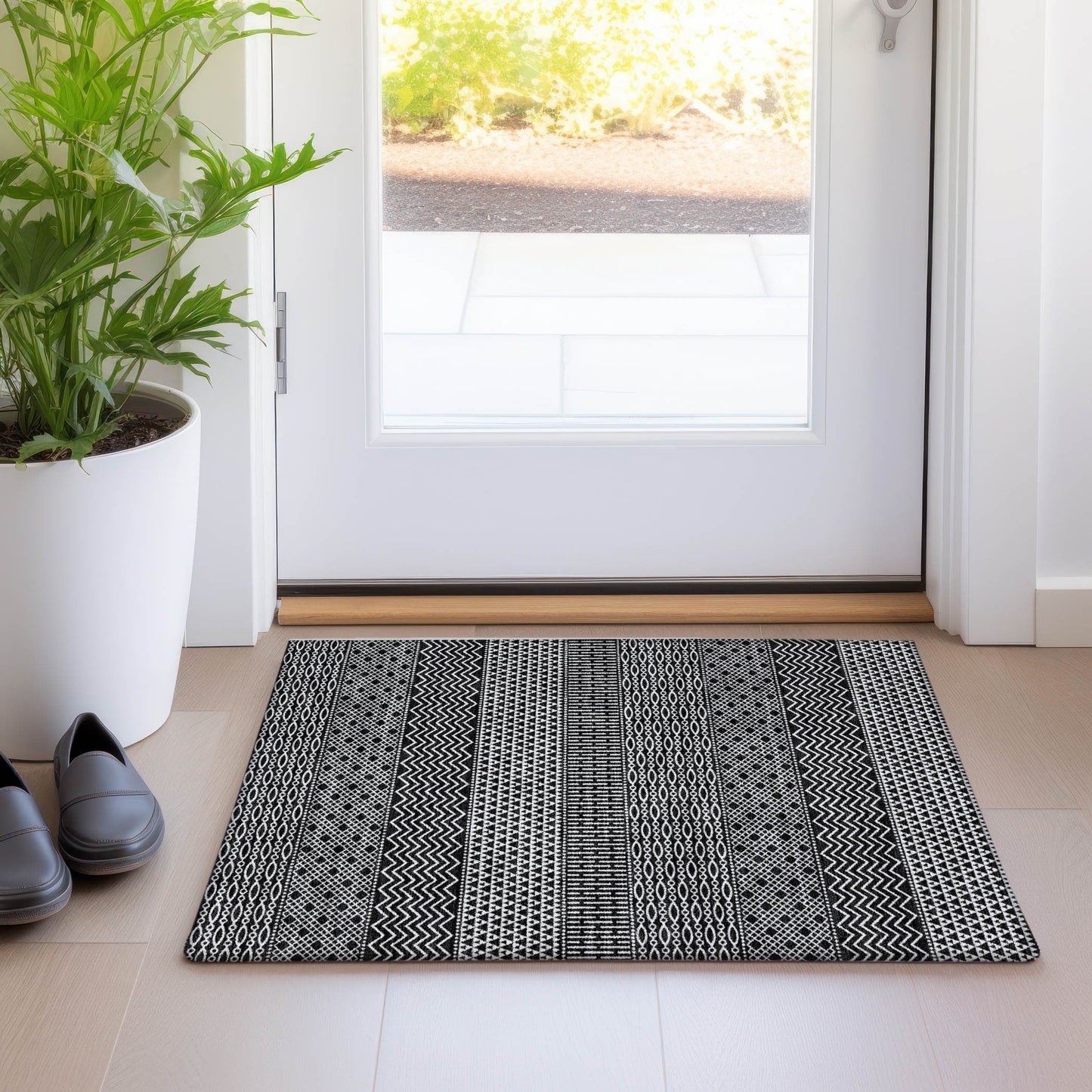 Tapis Chantille à rayures modernes, lavable en machine, pour intérieur et extérieur