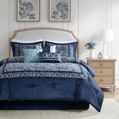 Parure de lit Madison Park Elaine bleu marine 7 pièces en jacquard