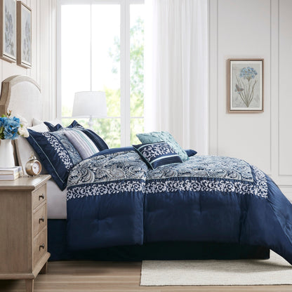 Parure de lit Madison Park Elaine bleu marine 7 pièces en jacquard