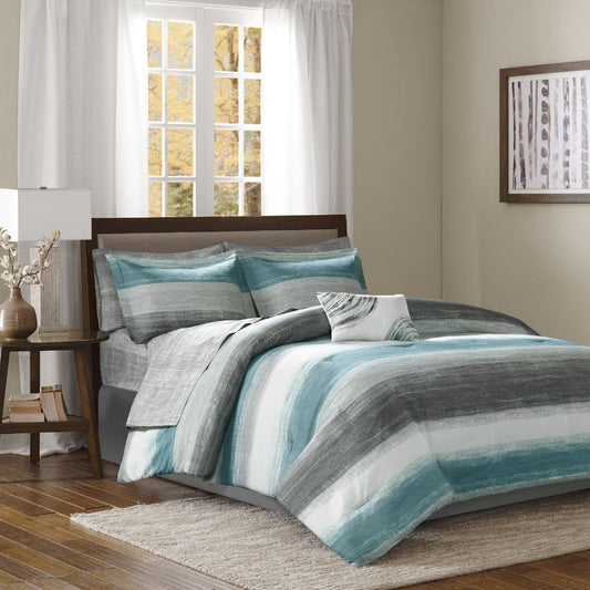 Parure de lit Madison Park Essentials Barret Aqua avec draps en coton