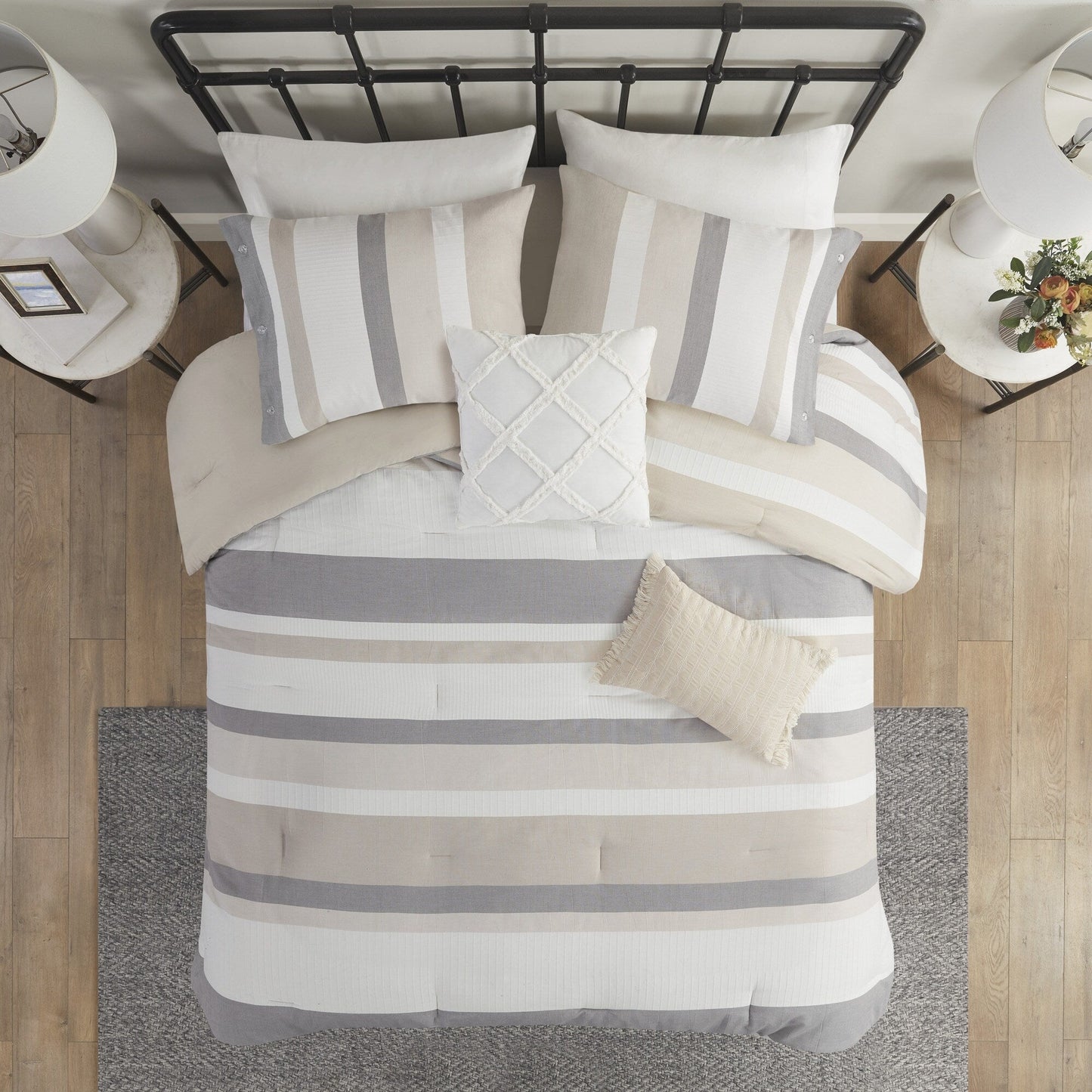 Parure de lit Madison Park Levi's bleu/naturel 5 pièces en jacquard