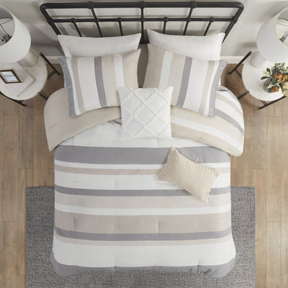 Parure de lit Madison Park Levi's bleu/naturel 5 pièces en jacquard