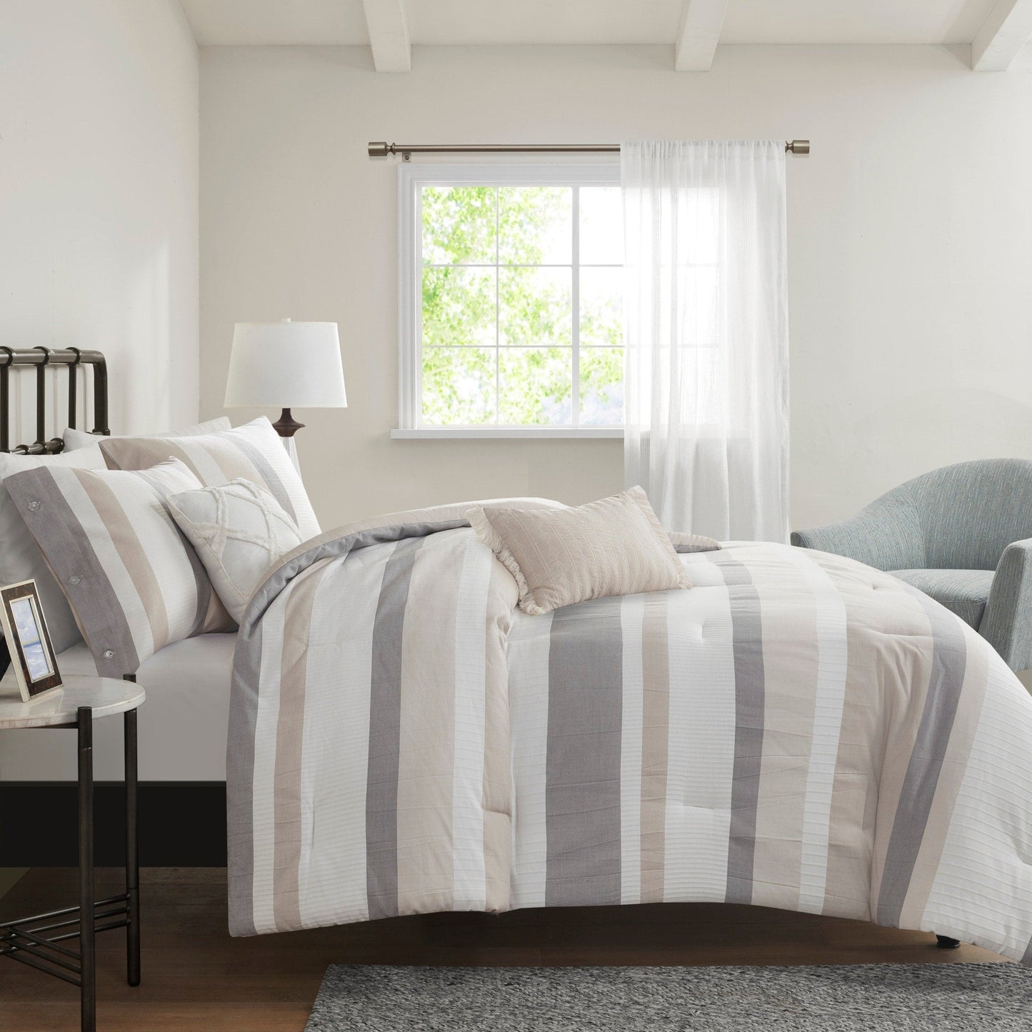 Parure de lit Madison Park Levi's bleu/naturel 5 pièces en jacquard