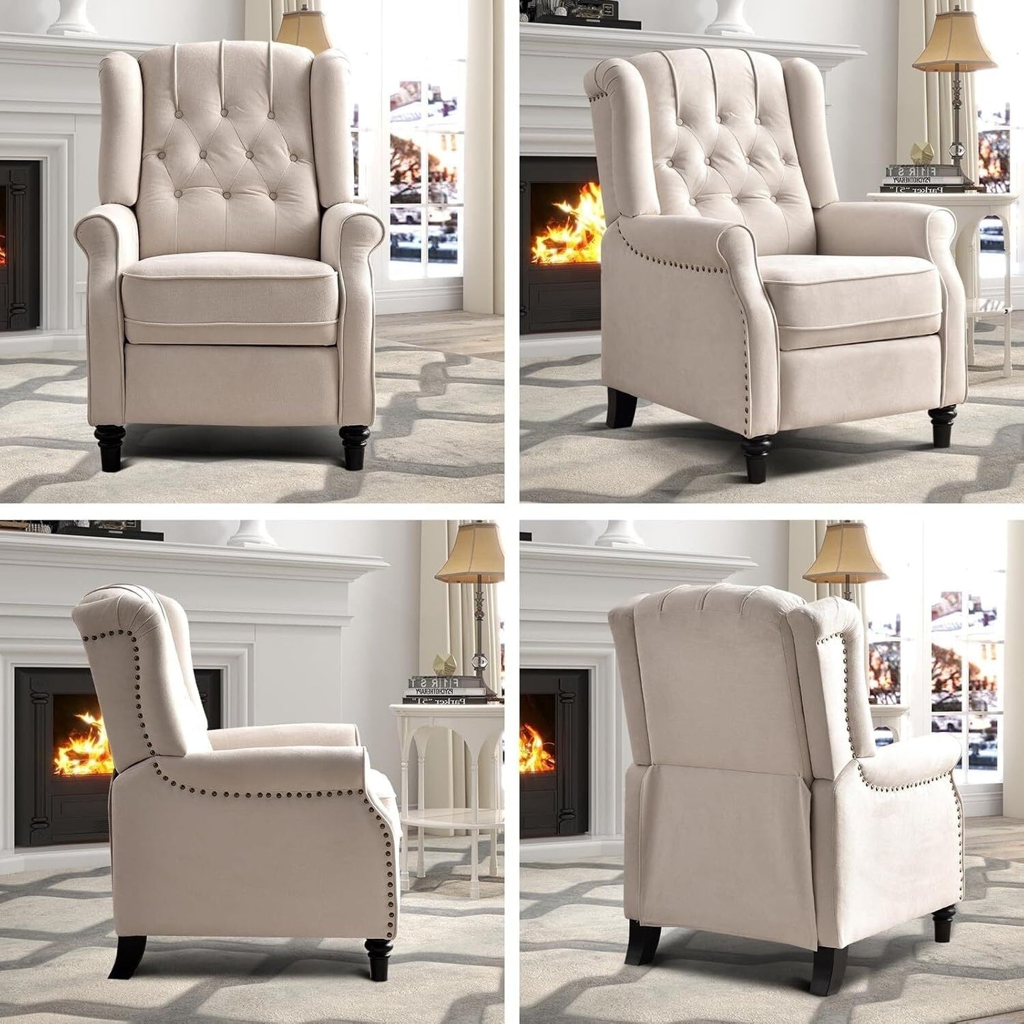 Fauteuil inclinable à dossier relevable, fauteuil en tissu avec décoration rivetée, fauteuil d'appoint simple