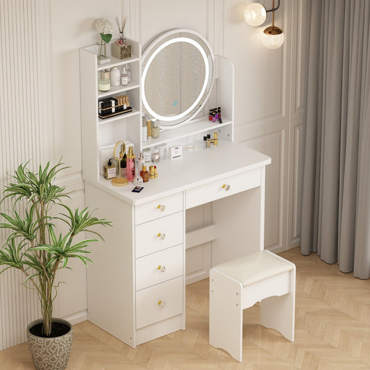 Ensemble coiffeuse avec miroir tactile et tabouret