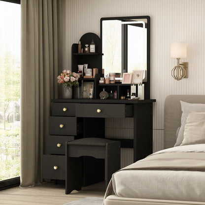 Coiffeuse avec éclairage LED, miroir et tabouret