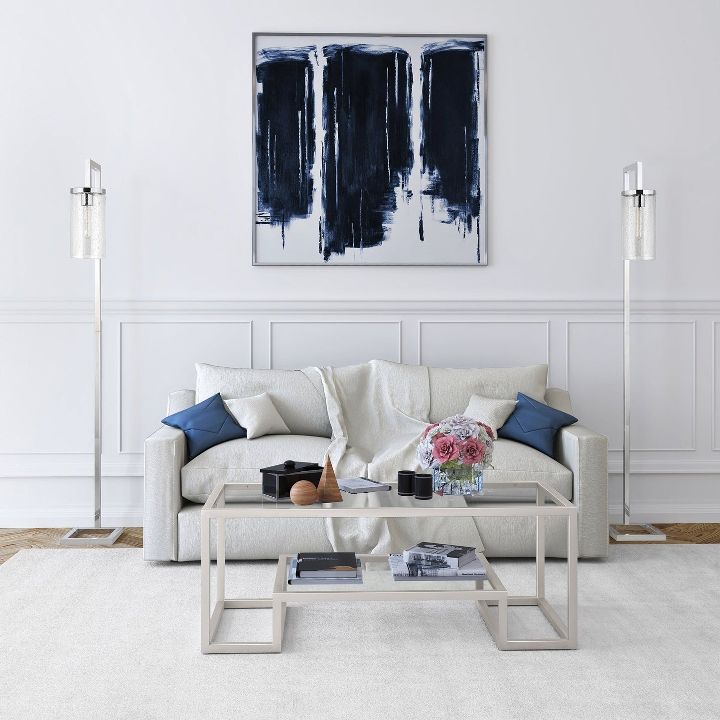 Lampadaire haut Malva 67,75 avec abat-jour en verre - 11 pouces de large