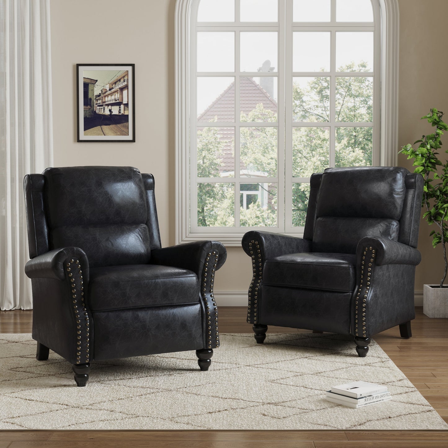 Ensemble de 2 fauteuils inclinables manuels avec garniture cloutée
