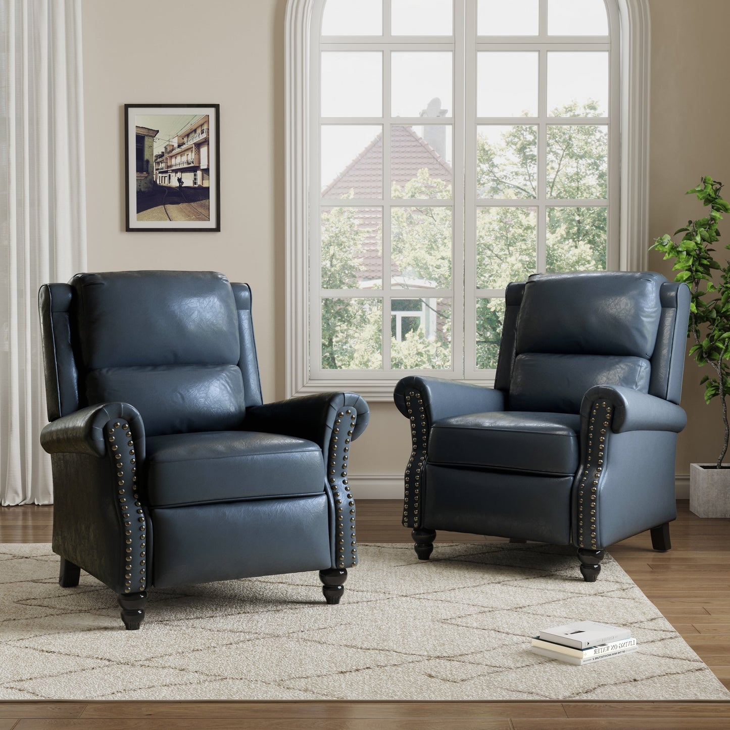 Ensemble de 2 fauteuils inclinables manuels avec garniture cloutée