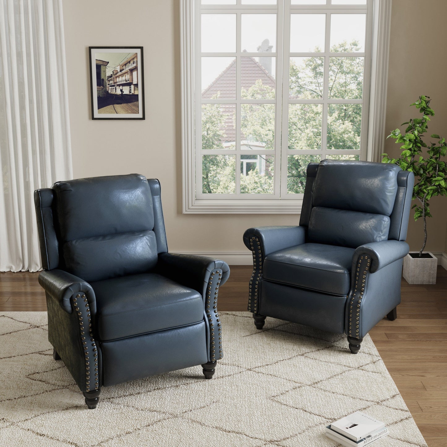 Ensemble de 2 fauteuils inclinables manuels avec garniture cloutée