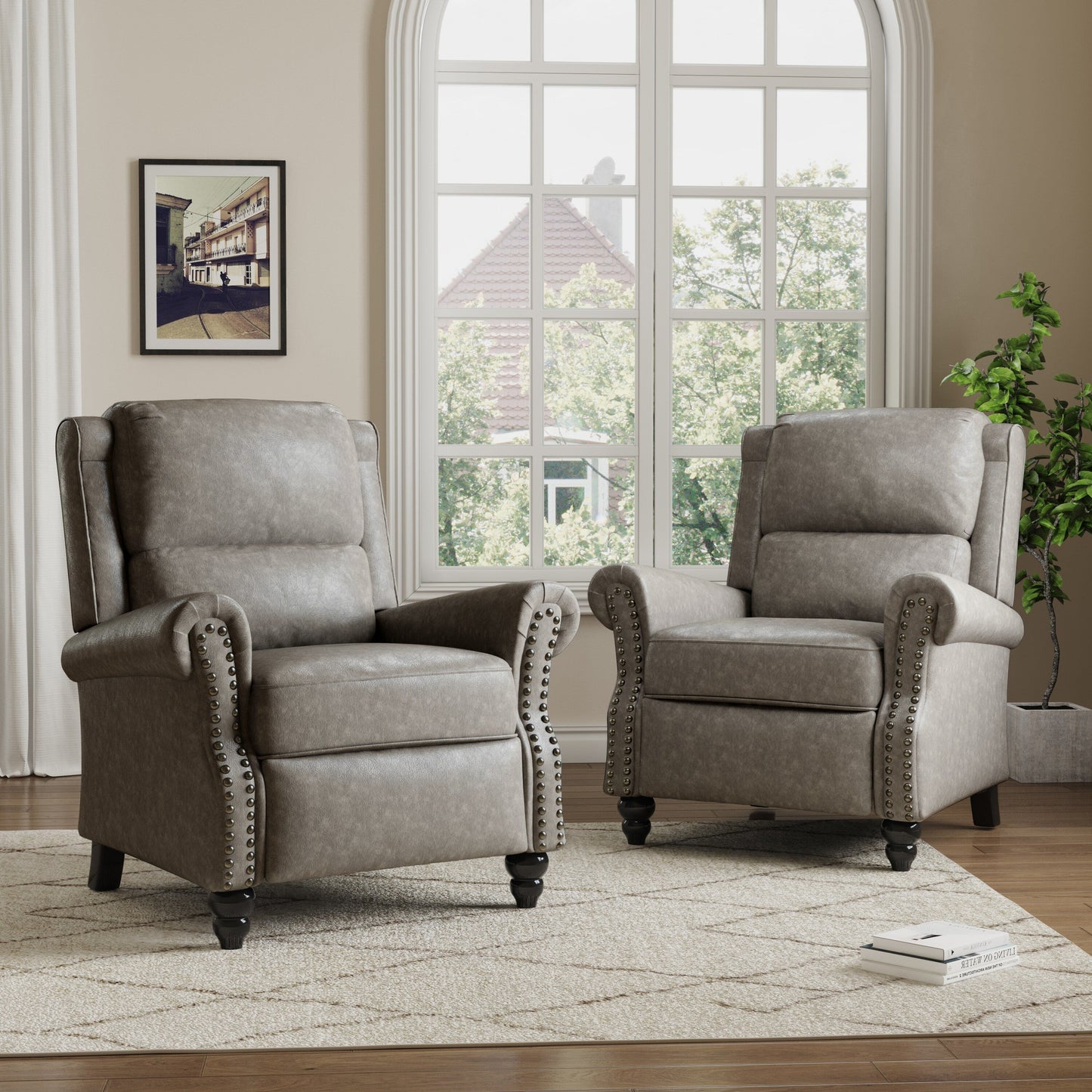Ensemble de 2 fauteuils inclinables manuels avec garniture cloutée
