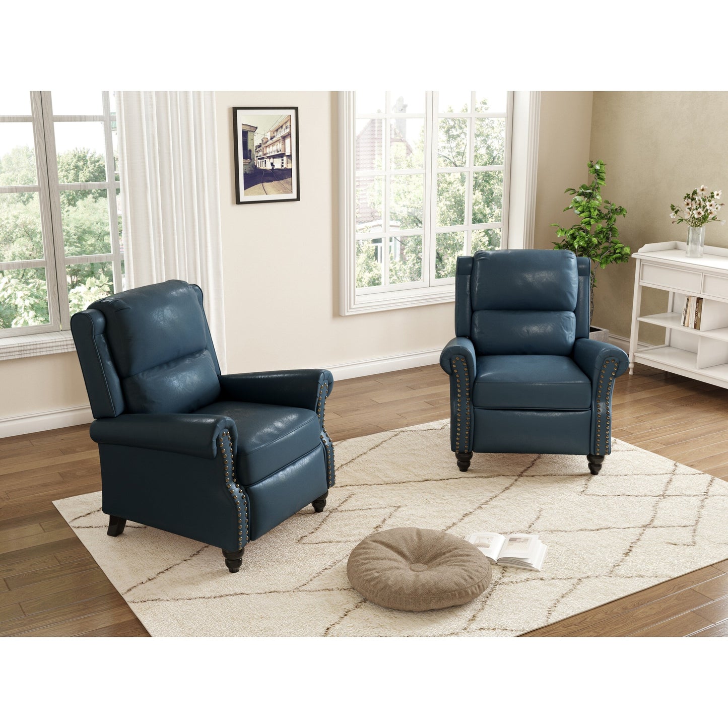 Ensemble de 2 fauteuils inclinables manuels avec garniture cloutée