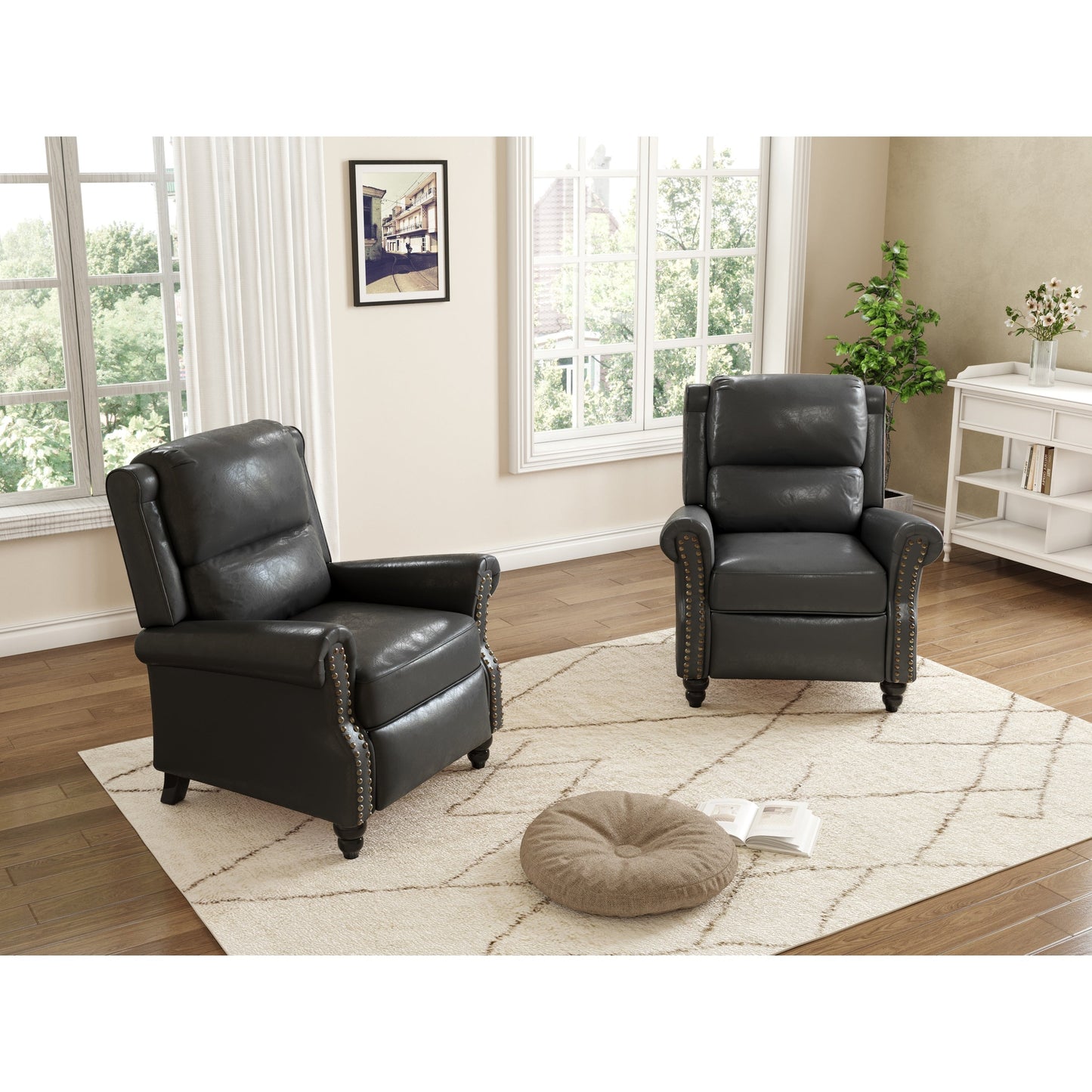 Ensemble de 2 fauteuils inclinables manuels avec garniture cloutée