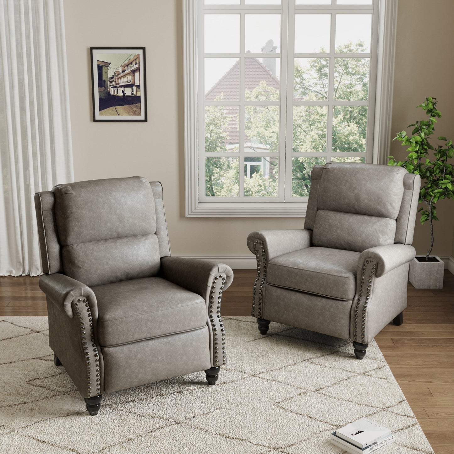 Ensemble de 2 fauteuils inclinables manuels avec garniture cloutée