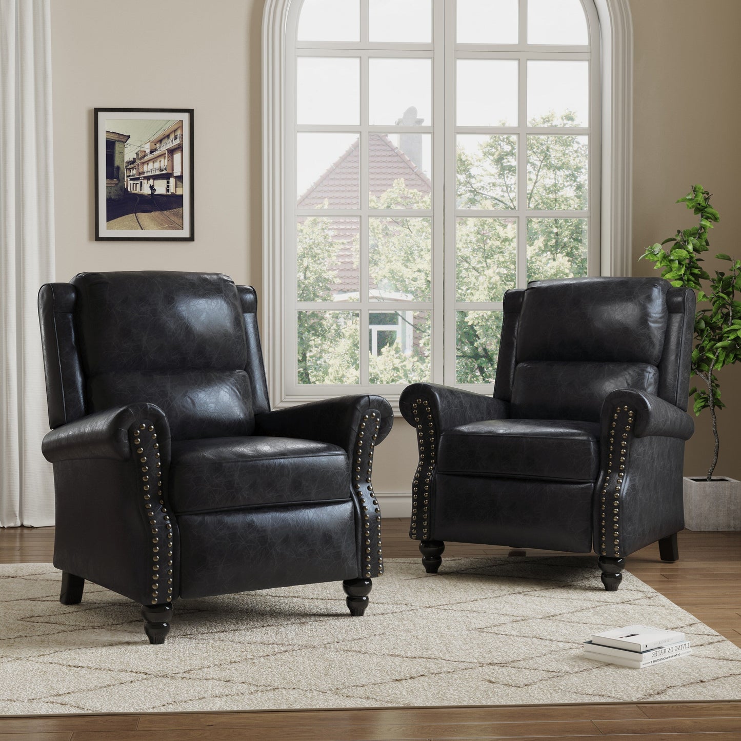 Ensemble de 2 fauteuils inclinables manuels avec garniture cloutée