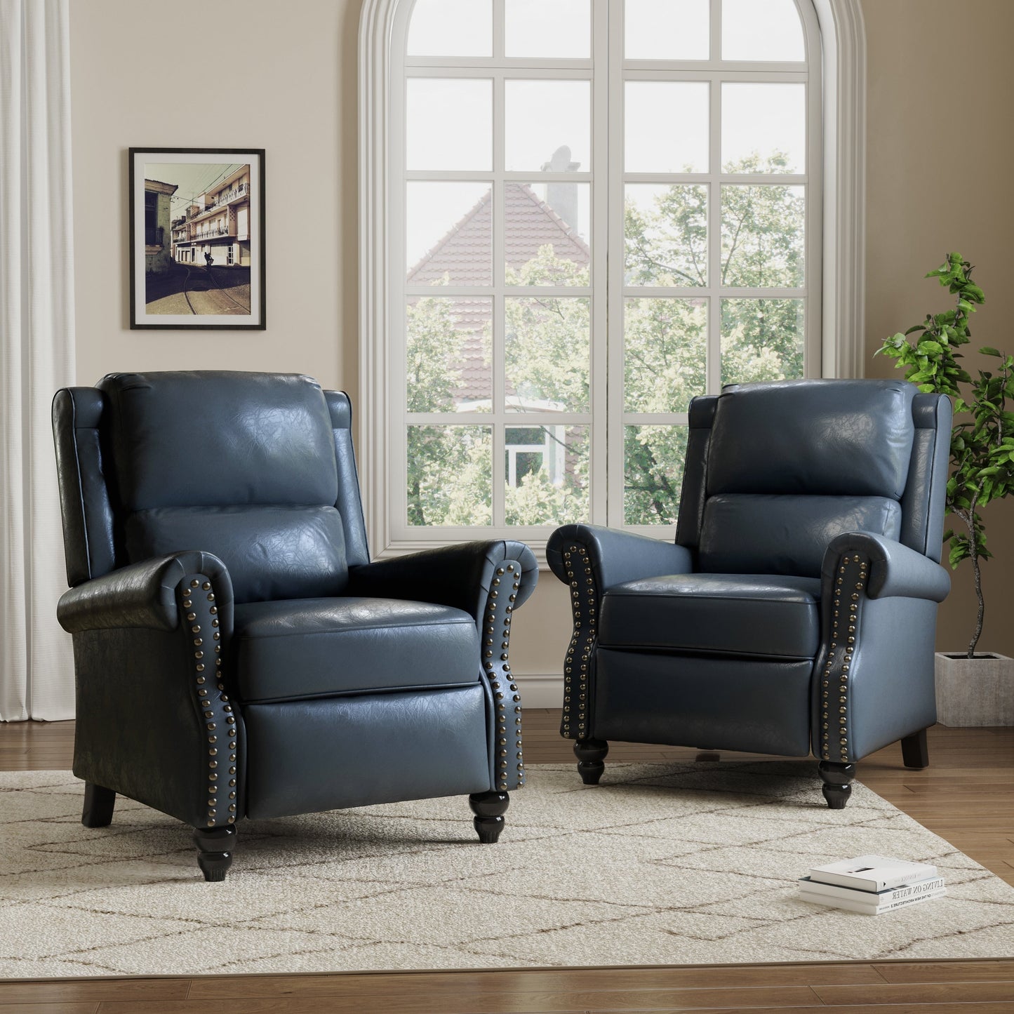 Ensemble de 2 fauteuils inclinables manuels avec garniture cloutée