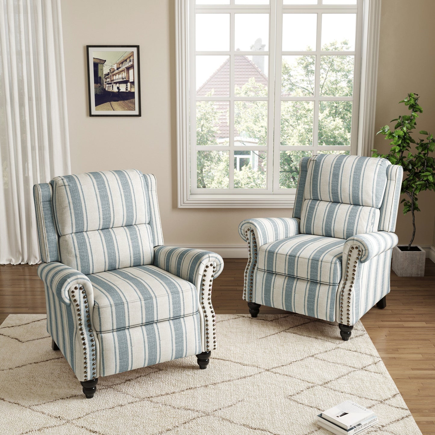 Ensemble de 2 fauteuils inclinables manuels avec garniture cloutée