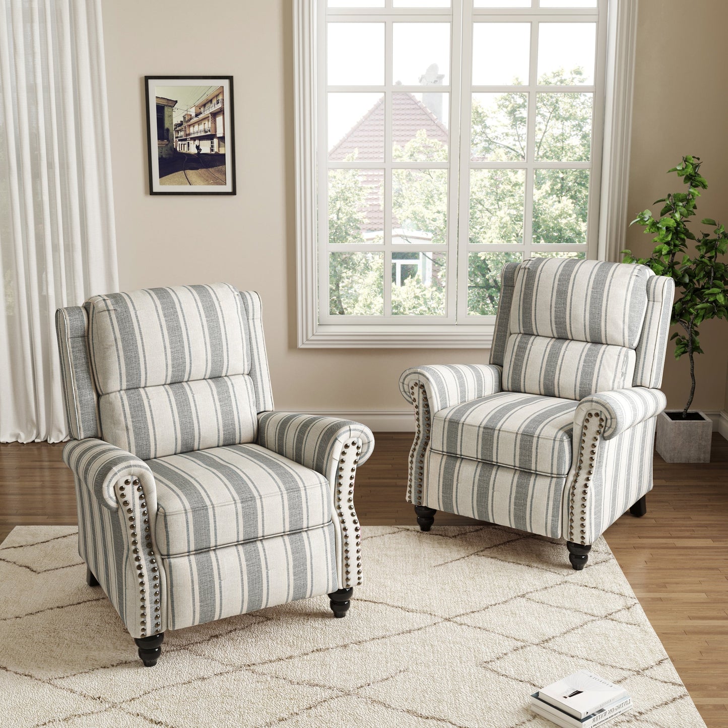 Ensemble de 2 fauteuils inclinables manuels avec garniture cloutée
