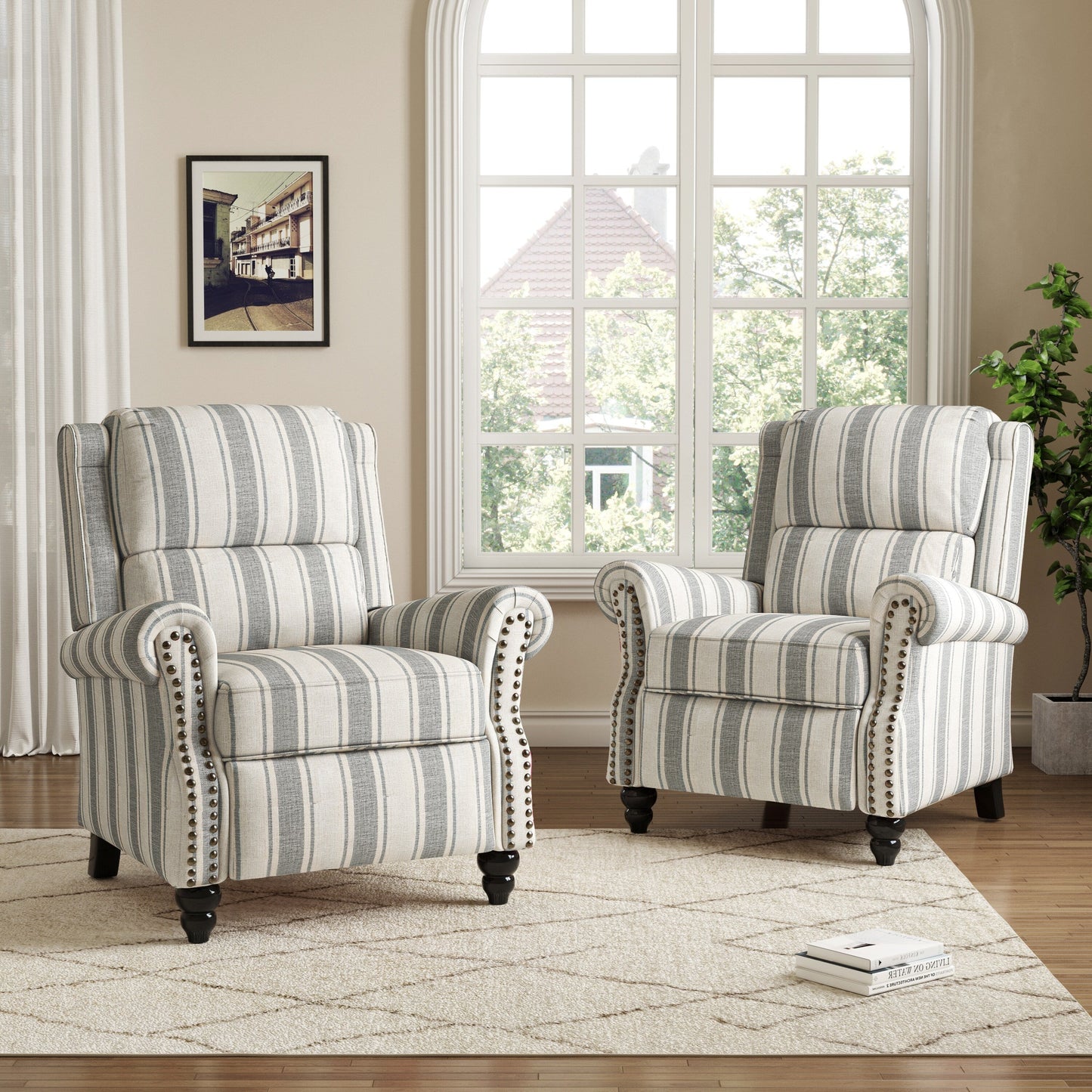 Ensemble de 2 fauteuils inclinables manuels avec garniture cloutée
