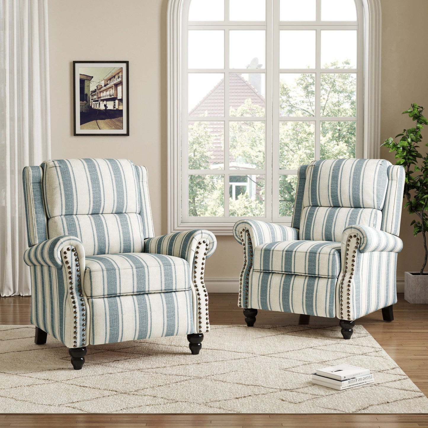 Ensemble de 2 fauteuils inclinables manuels avec garniture cloutée