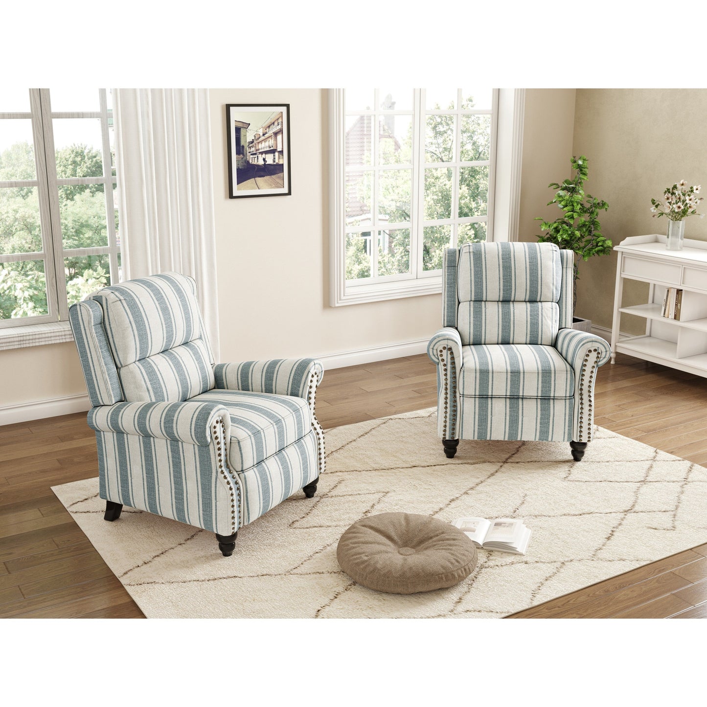 Ensemble de 2 fauteuils inclinables manuels avec garniture cloutée