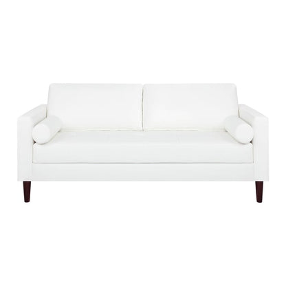 Canapé moderne en cuir véritable avec pieds en bois et coussin traversin supplémentaire