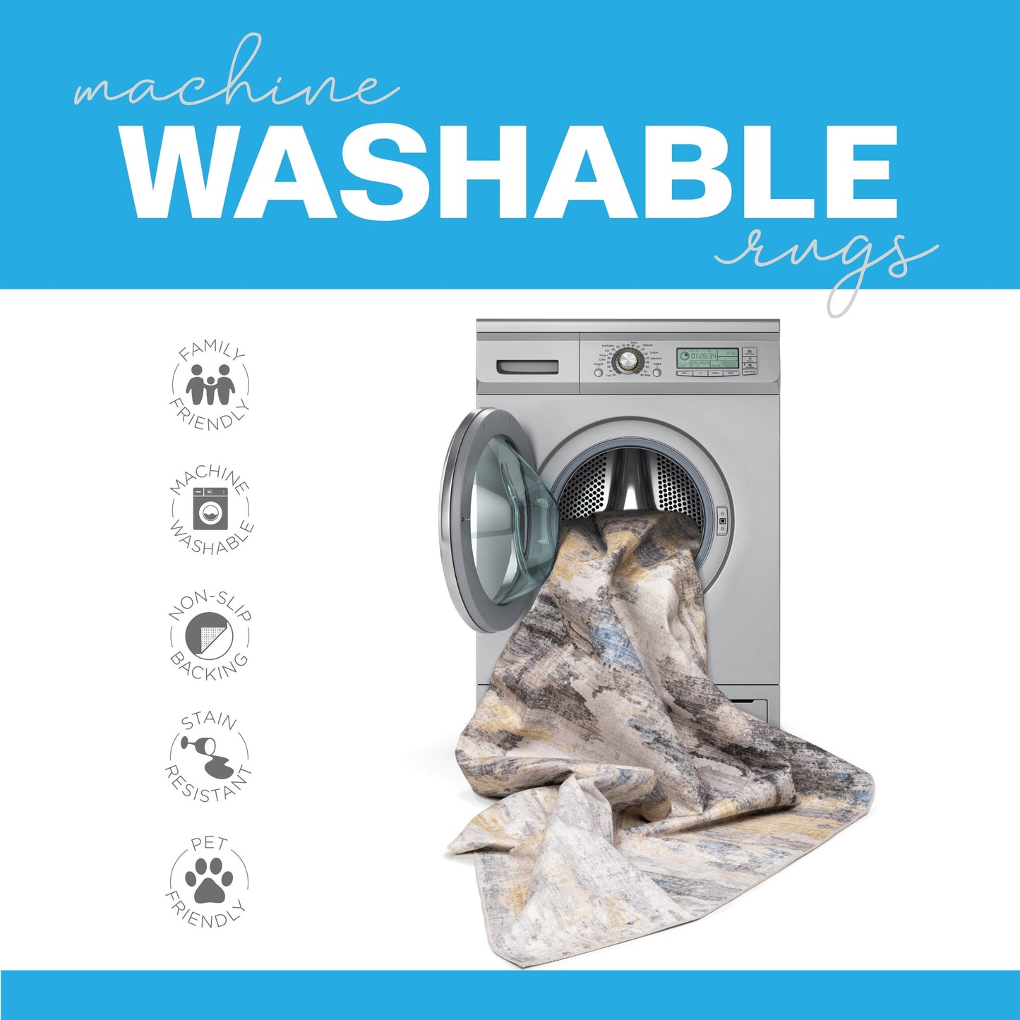 Tapis d'intérieur lavable Vista Home Marissa, style contemporain abstrait orange/bleu