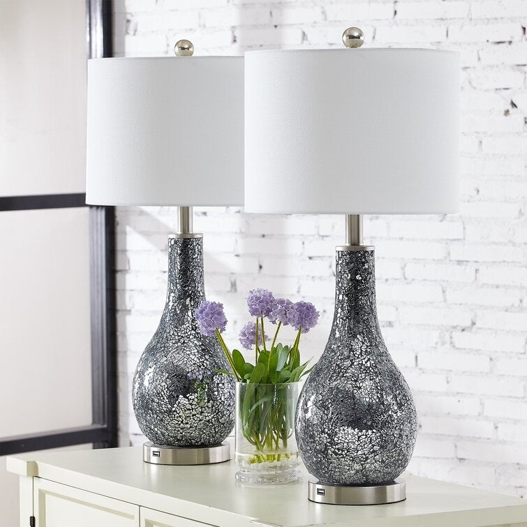 Ensemble de 2 lampes de table en verre avec port USB (lot de 2)