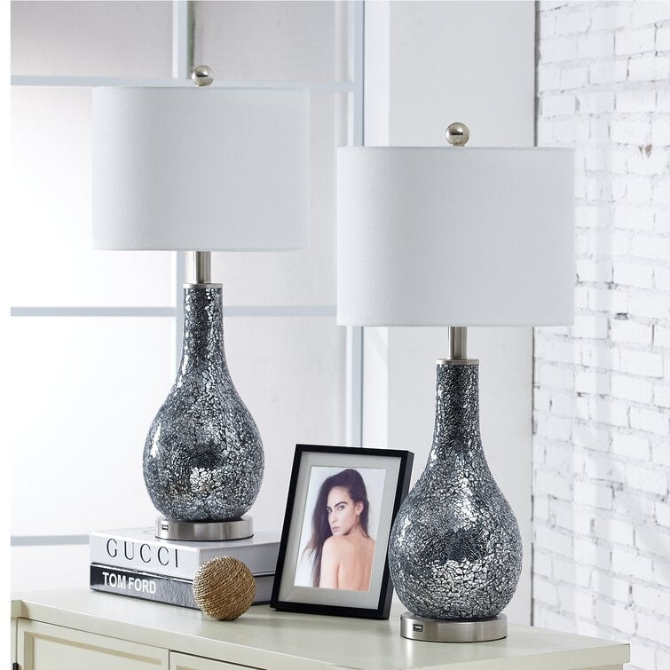 Ensemble de 2 lampes de table en verre avec port USB (lot de 2)