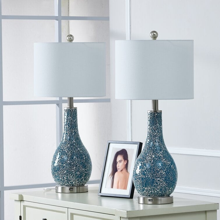 Ensemble de 2 lampes de table en verre avec port USB (lot de 2)