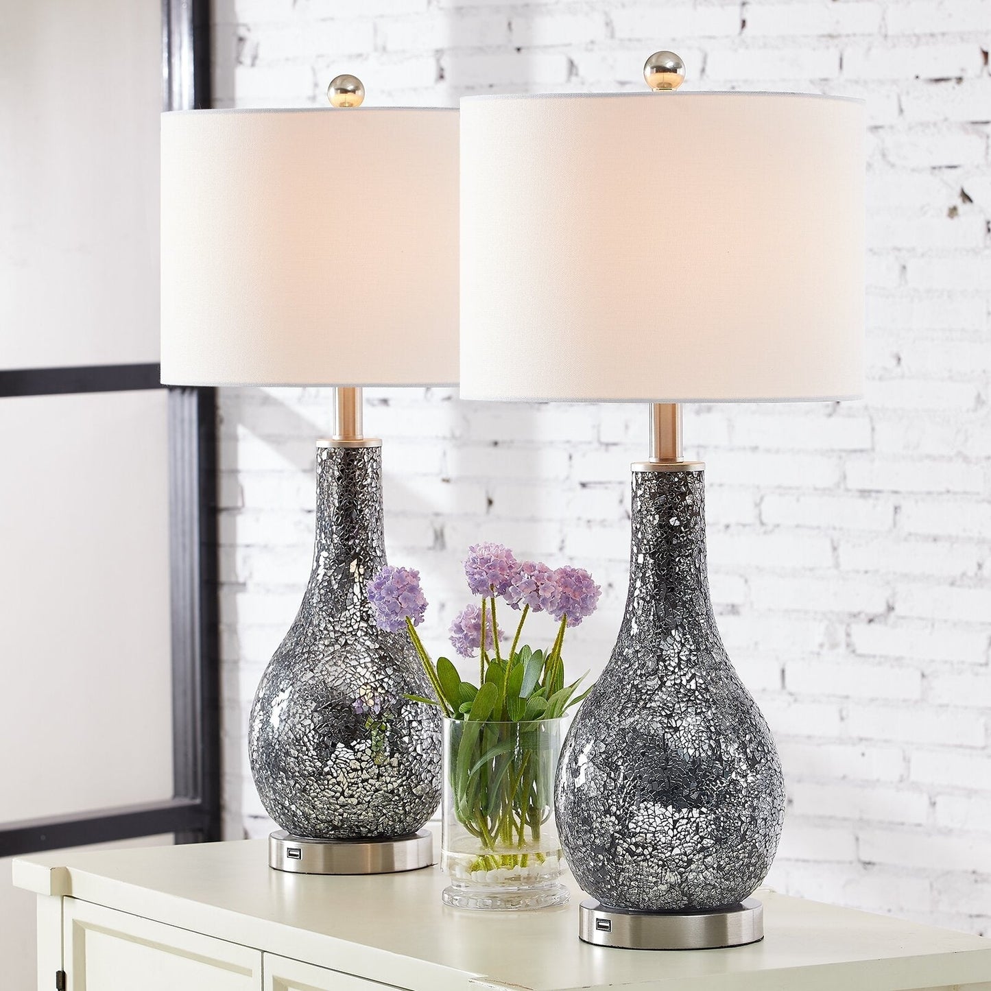 Ensemble de 2 lampes de table en verre avec port USB (lot de 2)