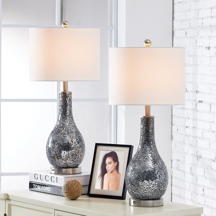 Ensemble de 2 lampes de table en verre avec port USB (lot de 2)