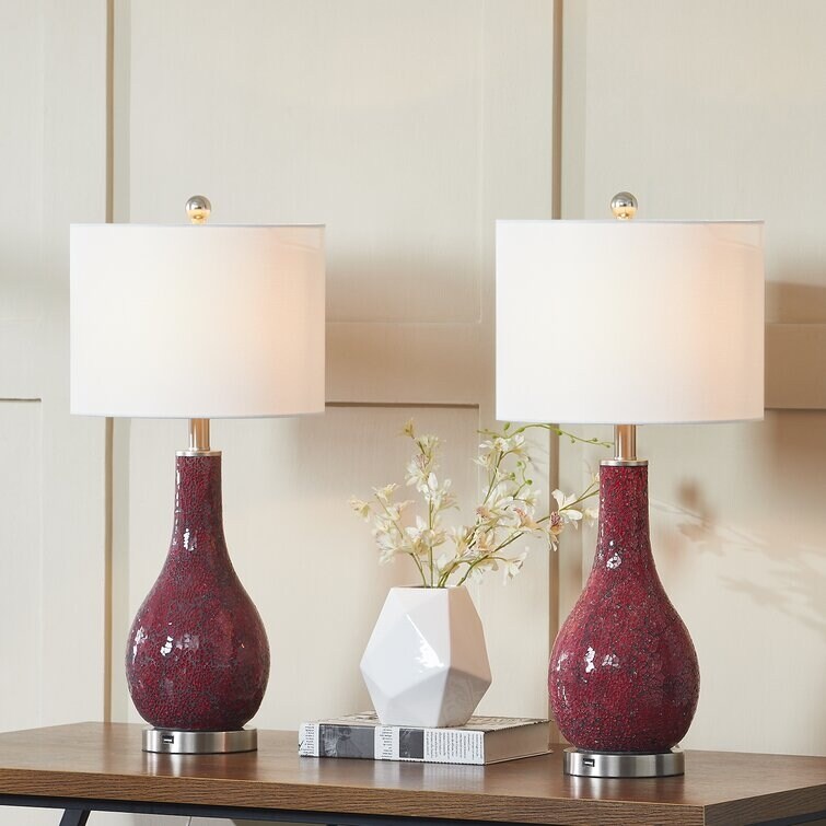 Ensemble de 2 lampes de table en verre avec port USB (lot de 2)