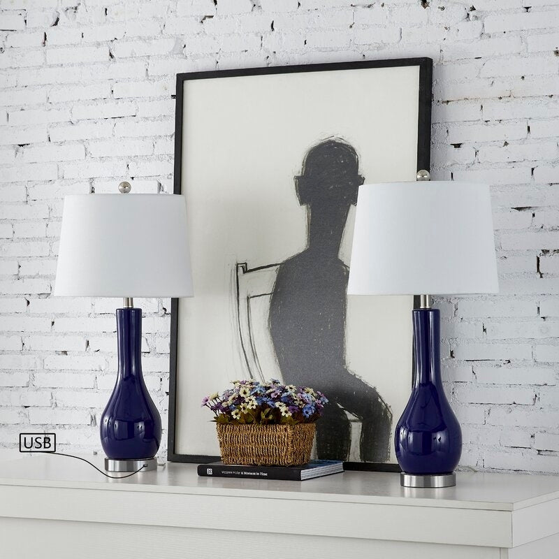 Ensemble de 2 lampes de table en céramique avec port USB (28,5 cm)