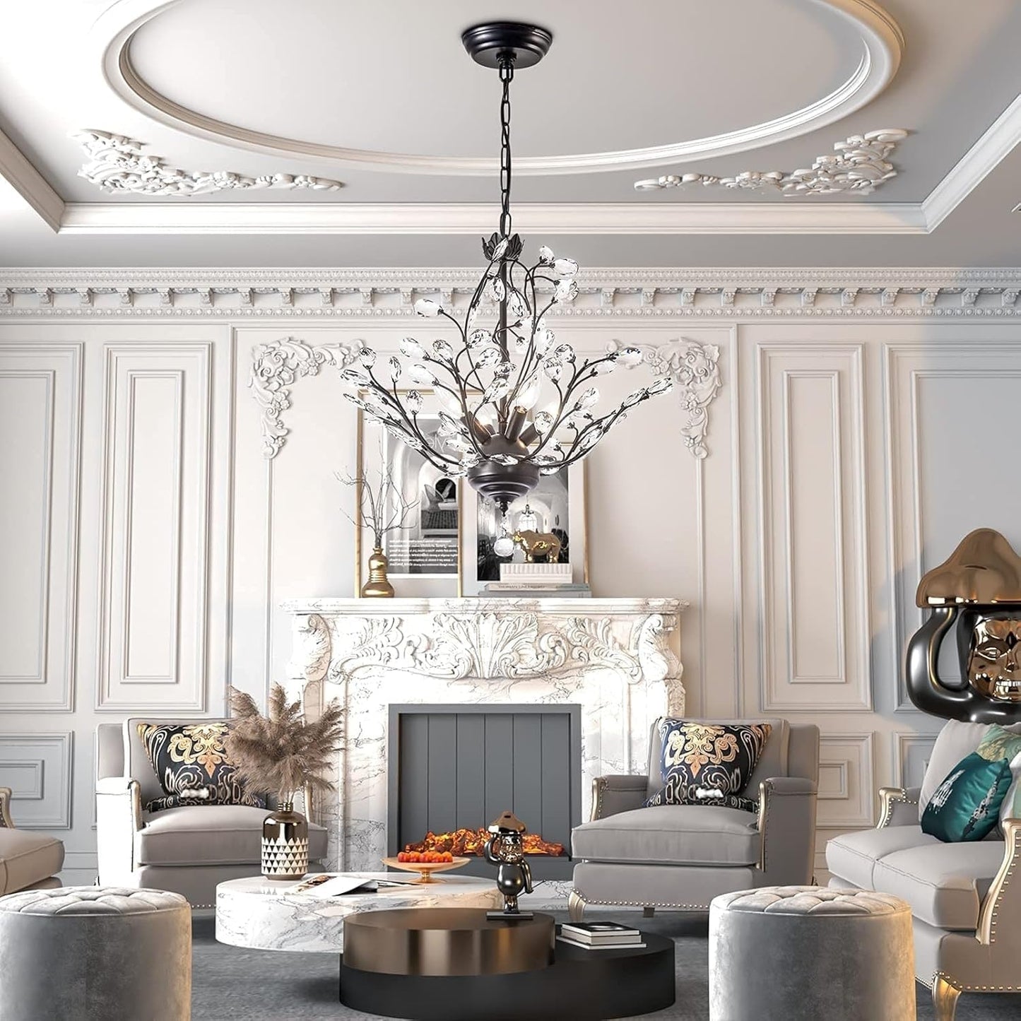 Lustre classique/traditionnel unique à 4 lumières Maxax avec accents en cristal